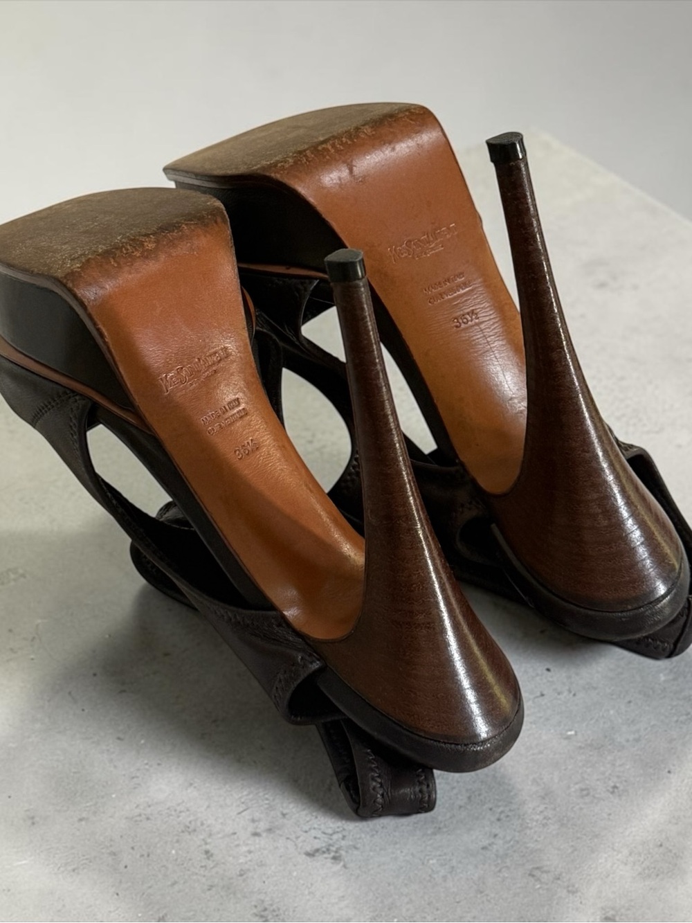 Authenticated Yves Saint Laurent Brown Leather Platform Stiletto Heels! Size 6.5 - Picture 9 of 13